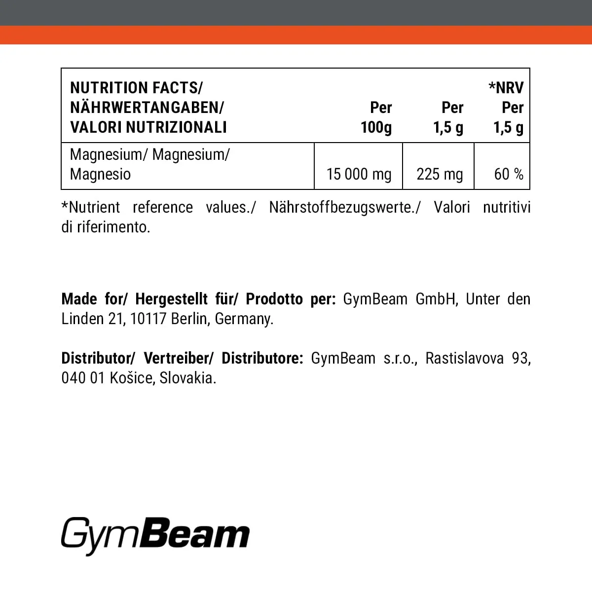 GymBeam Magnesio Citrato polvere 500 g neutro recupero