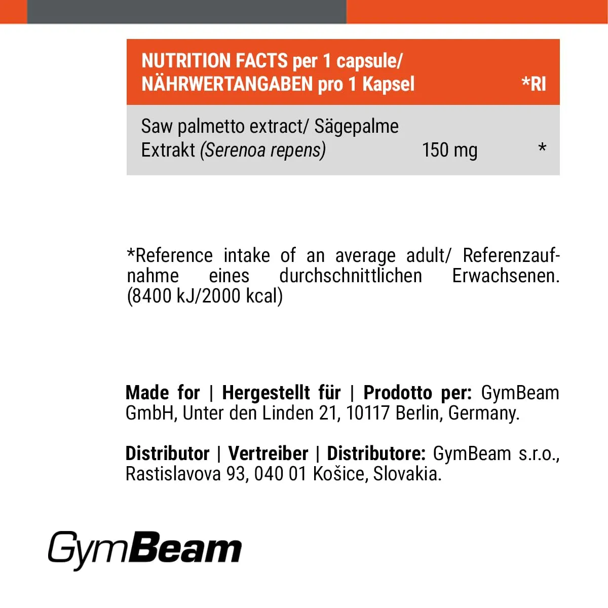 GymBeam Palmetto Florida 150 mg Capsule 90 cps Uomo