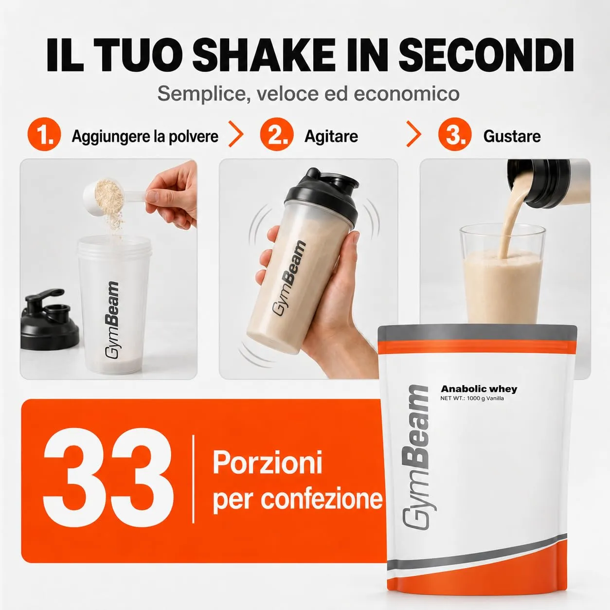 GymBeam Anabolic Whey proteine vaniglia 2500 g con creatina