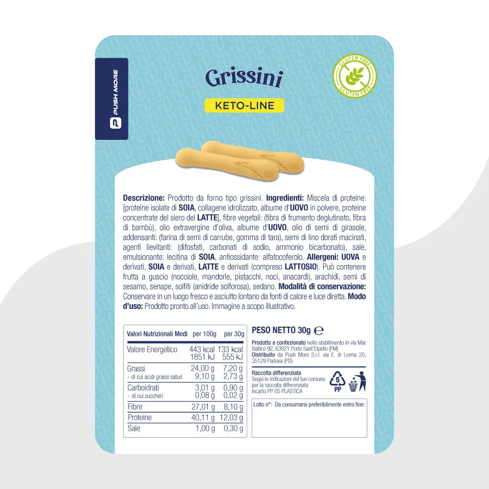 Push More Grissini Naturali snack proteico 30 g senza glutine