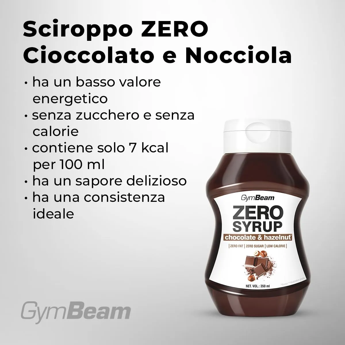 GymBeam Sciroppo ZERO sciroppo 350 ml cioccolato e nocciola