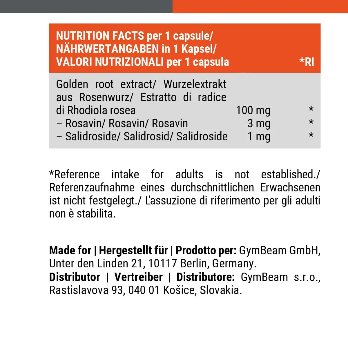 GymBeam Rhodiola Rosea Capsule 90cps Adattogeno Forte