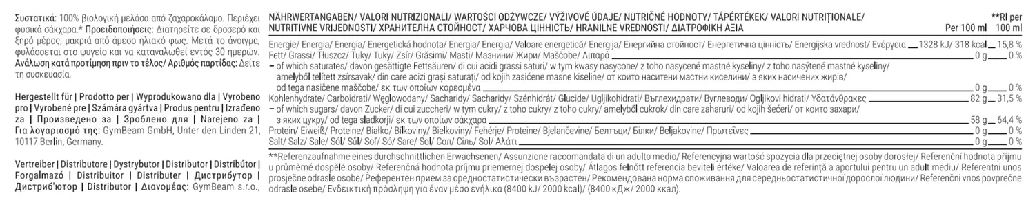 GymBeam Melassa Zucchero di Canna BIO Dolcificante 360 ml Miele