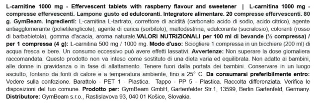 GymBeam L-Carnitina Effervescente compresse 1000 mg gusto frutta
