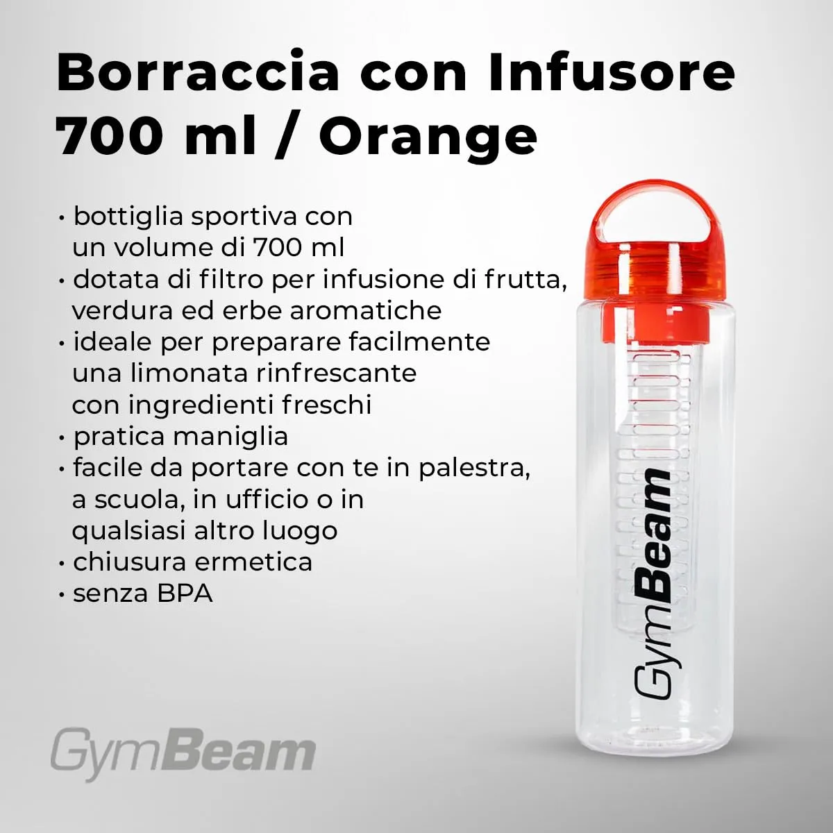 GymBeam Borraccia con Infusore 700 ml Trasparente Senza BPA