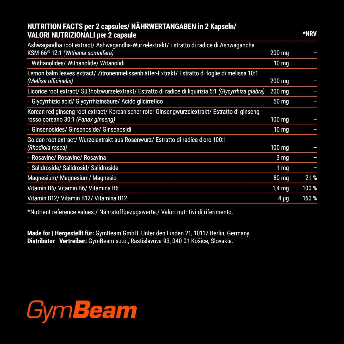 GymBeam VitaCalm Ashwagandha 120 cps rilassante