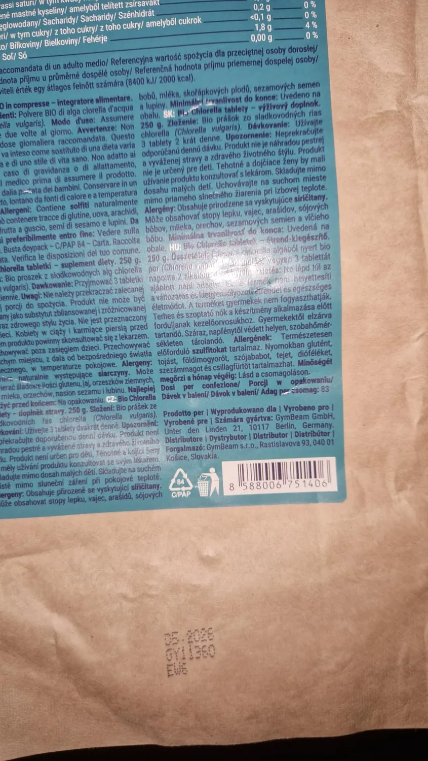 GymBeam Clorella BIO compresse 500 tabs proteine detox