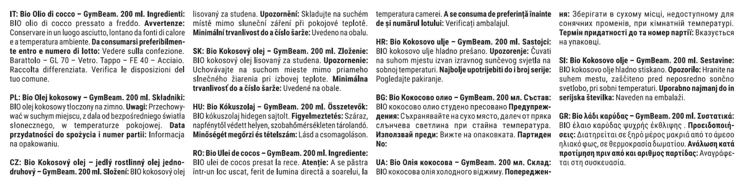 GymBeam Olio di Cocco Vergine Bio olio 200 ml spremuto a freddo