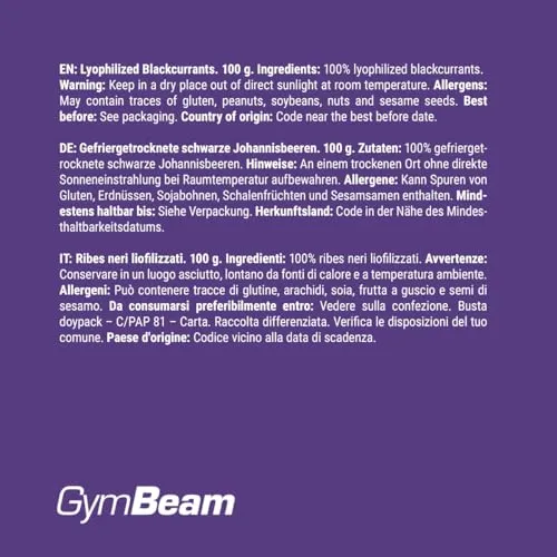 GymBeam Ribes Nero Liofilizzato frutta 100g senza zucchero