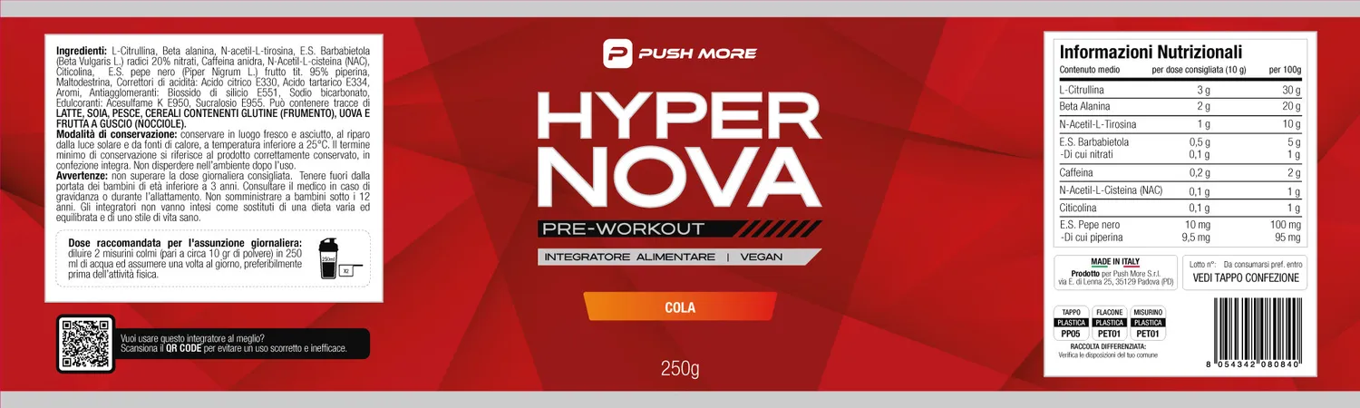 Push More Hyper Nova Pre Workout 250 g Caffeina