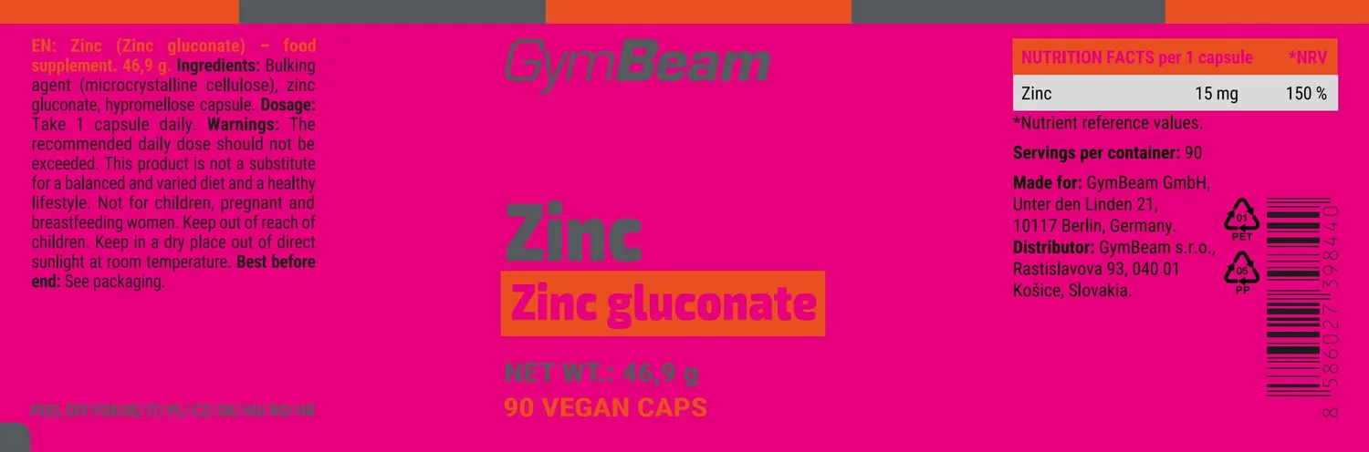GymBeam Zinco Gluconato Integratore Vegano Senza Glutine