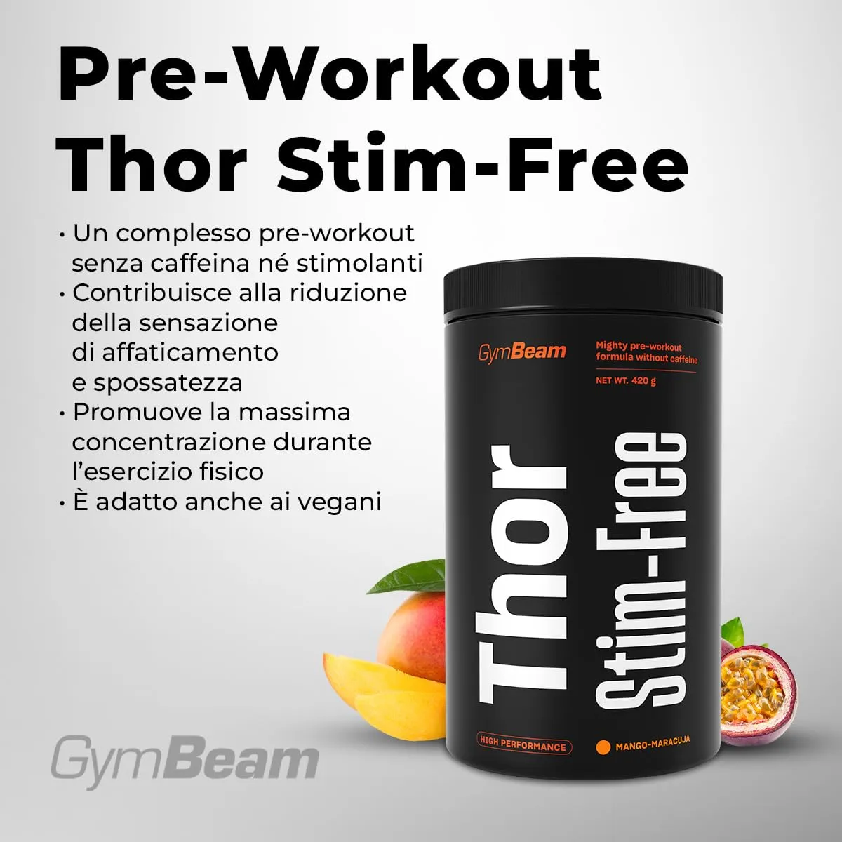 GymBeam Thor Stim-Free pre workout Mango-Maracuja 420 g