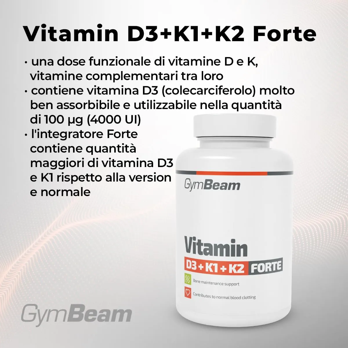 GymBeam D3+K1+K2 integratore 60 capsule 2200 UI