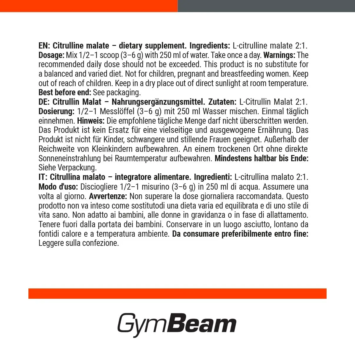 GymBeam Citrullina Malato polvere Mela Verde 250 g