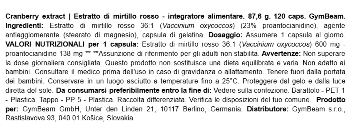 GymBeam Estratto Mirtillo Rosso capsule 120 caps 23% PAC
