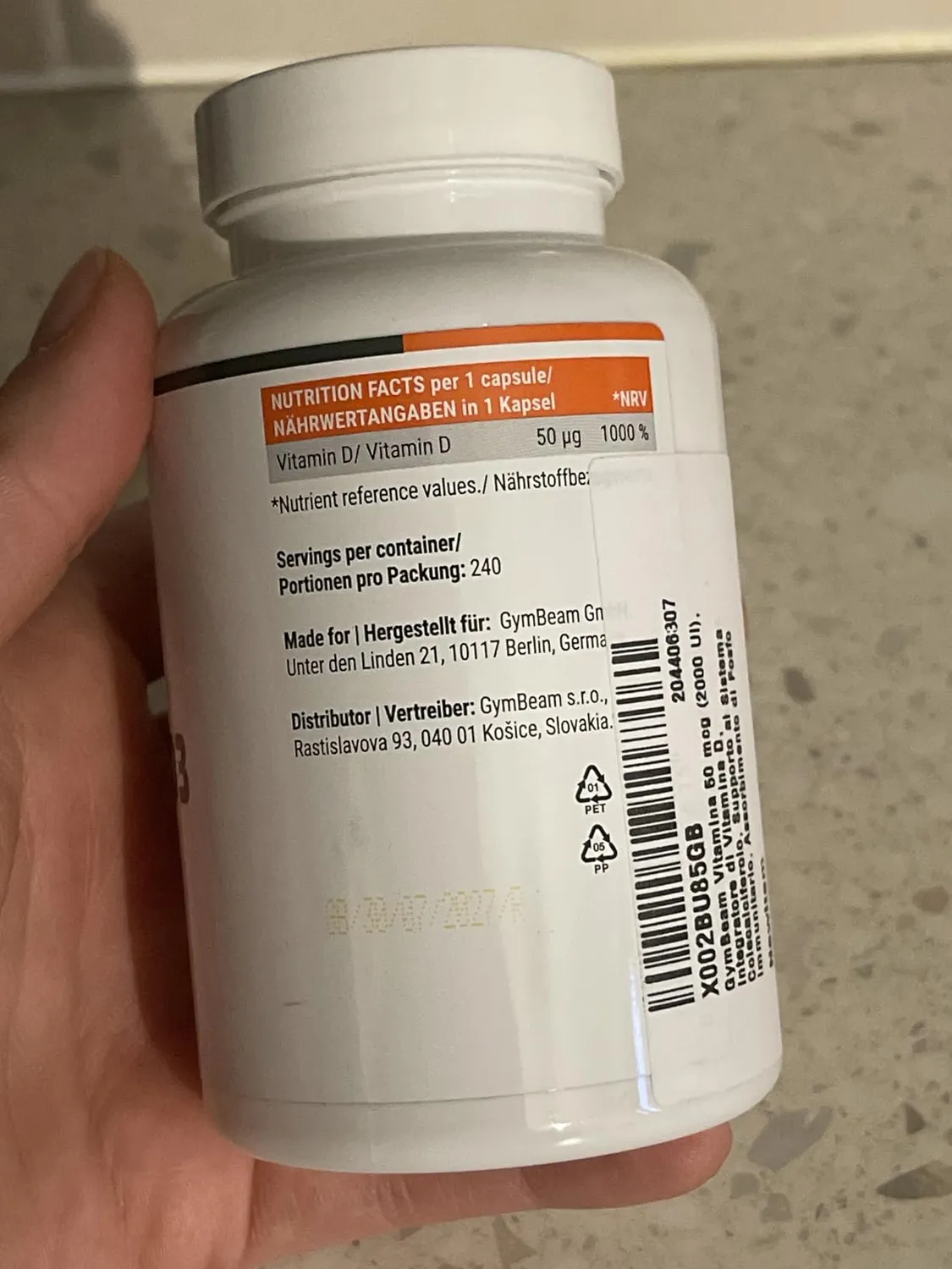 GymBeam Vitamina D3 2000 UI 60 cps Ossa Immunitario