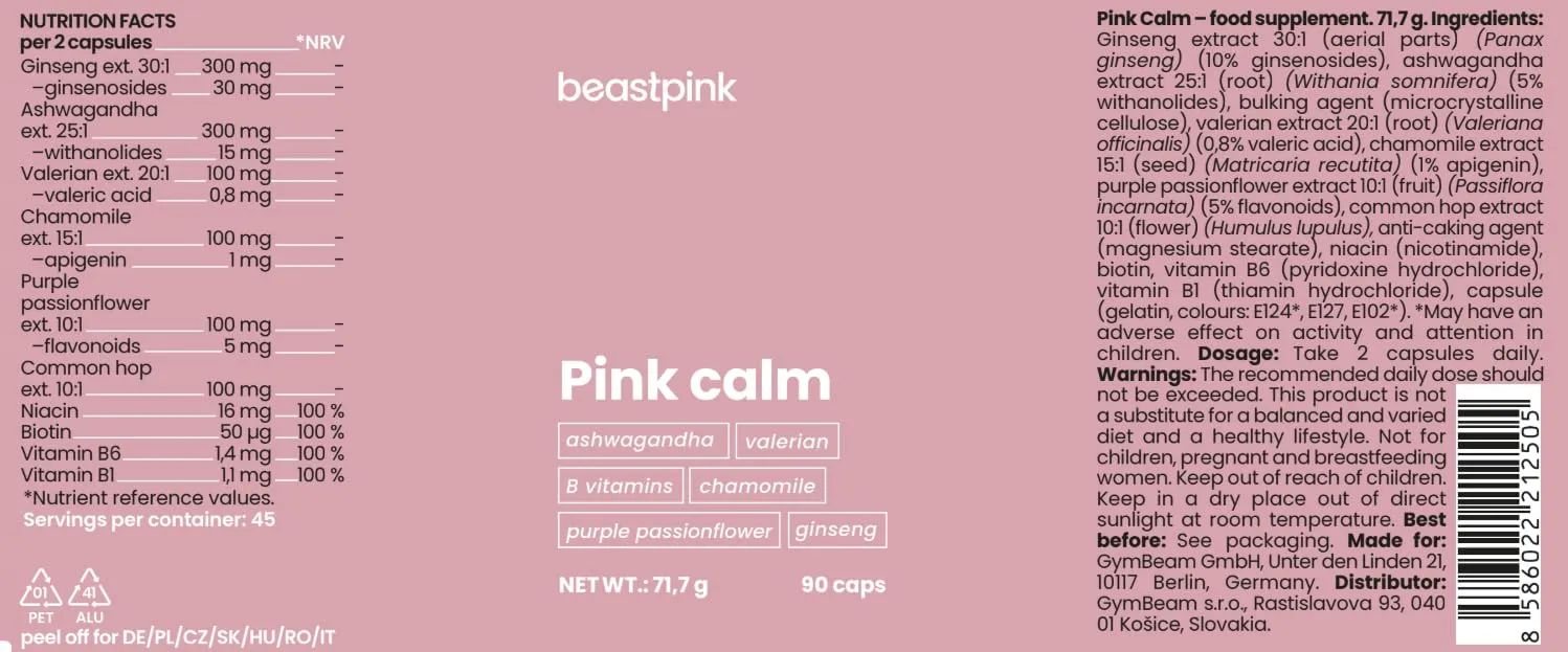 GymBeam Pink Calm Capsule 90 Capsule Relax Sonno