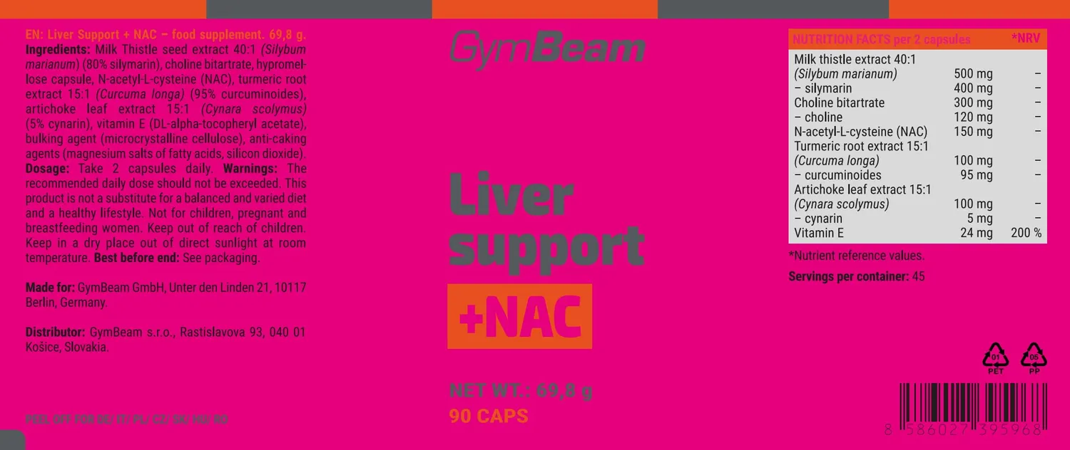 GymBeam Liver Support + NAC Capsule 90 cps Cardo Mariano