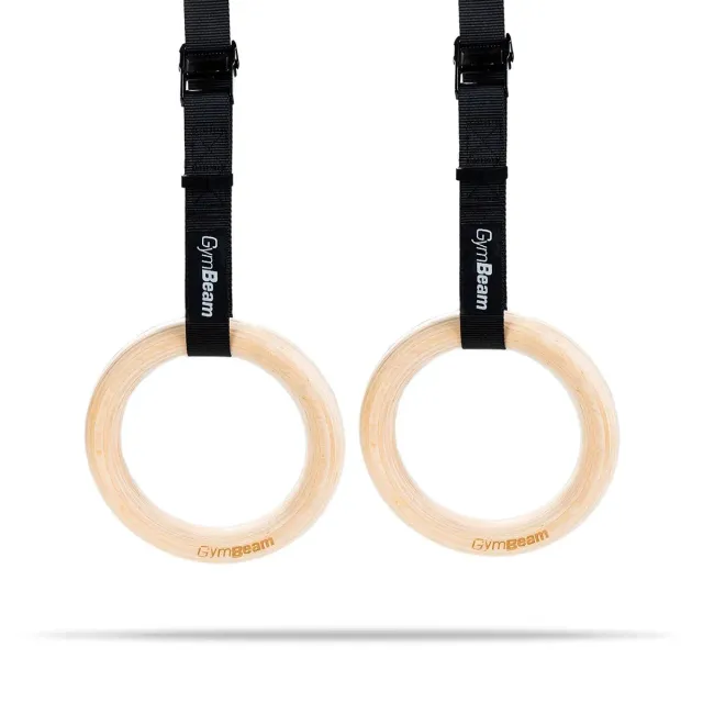 GymBeam Anelli Ginnastica Legno 24cm Cinghie 4m