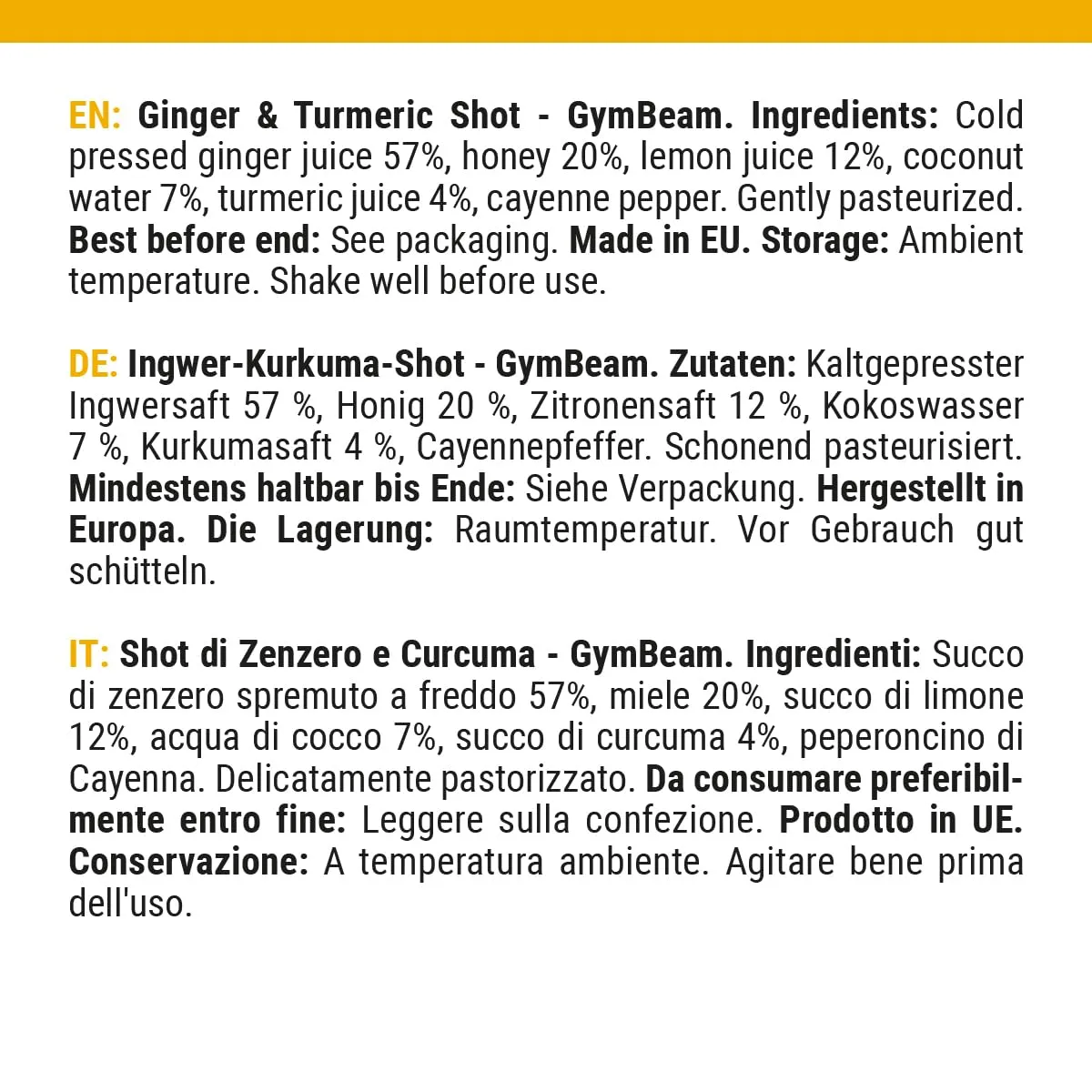 GymBeam Shot Zenzero Curcuma 9x50ml naturale