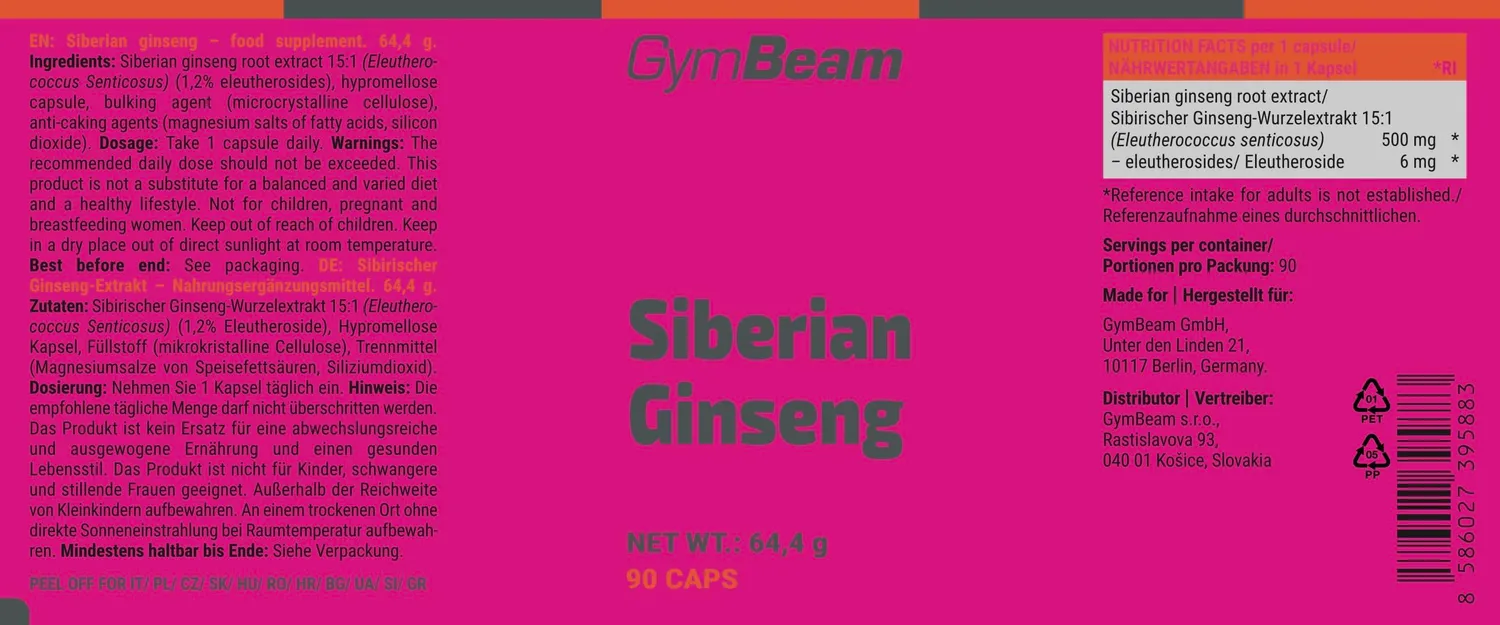 GymBeam Ginseng Siberiano capsule vegane adattogeno