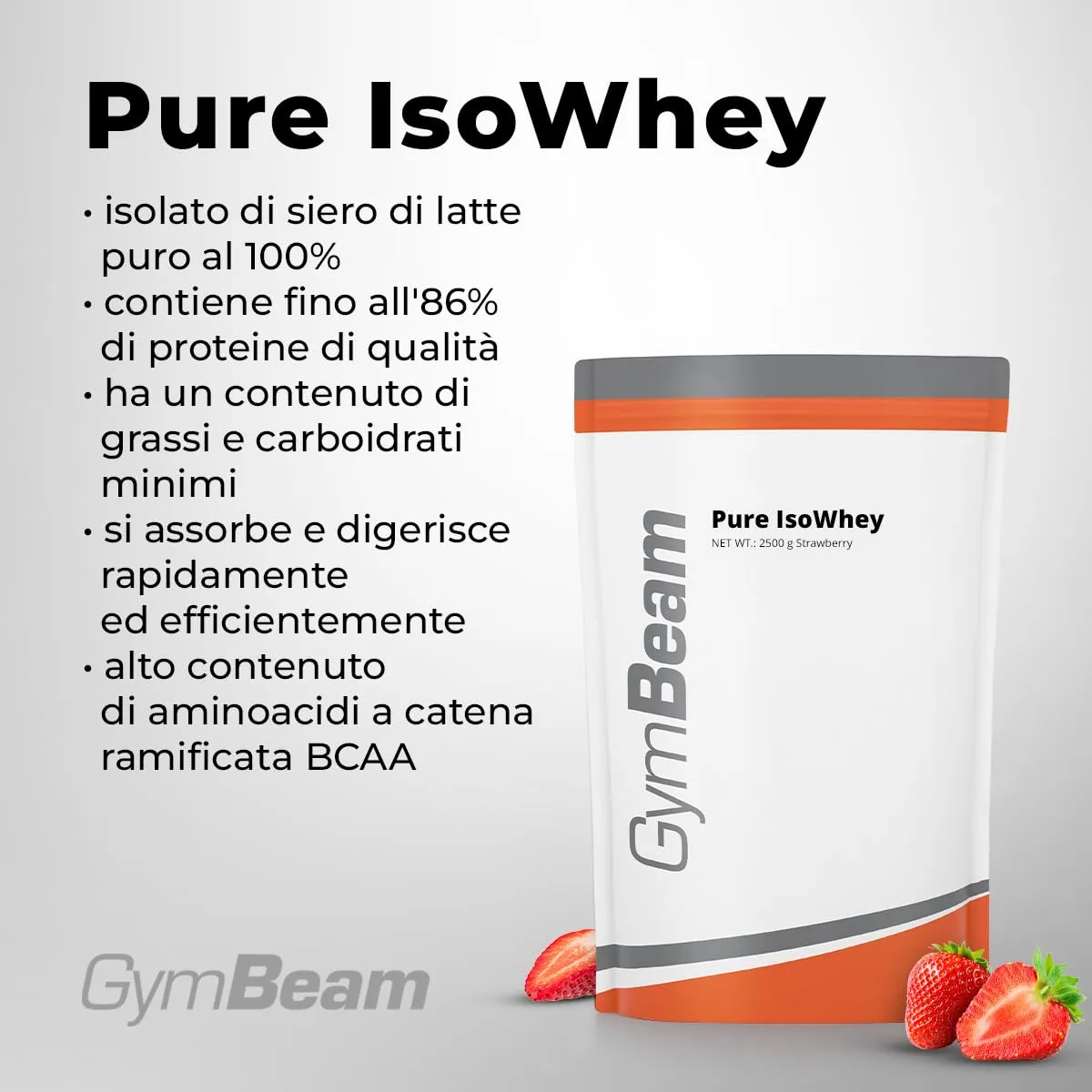 GymBeam Pure IsoWhey Proteine Isolate 2500 g Fragola