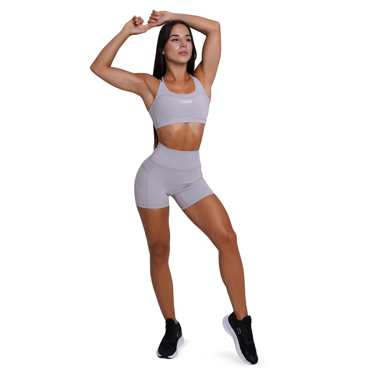 GymBeam Fit pantaloncini donna S Mist Grey vita alta