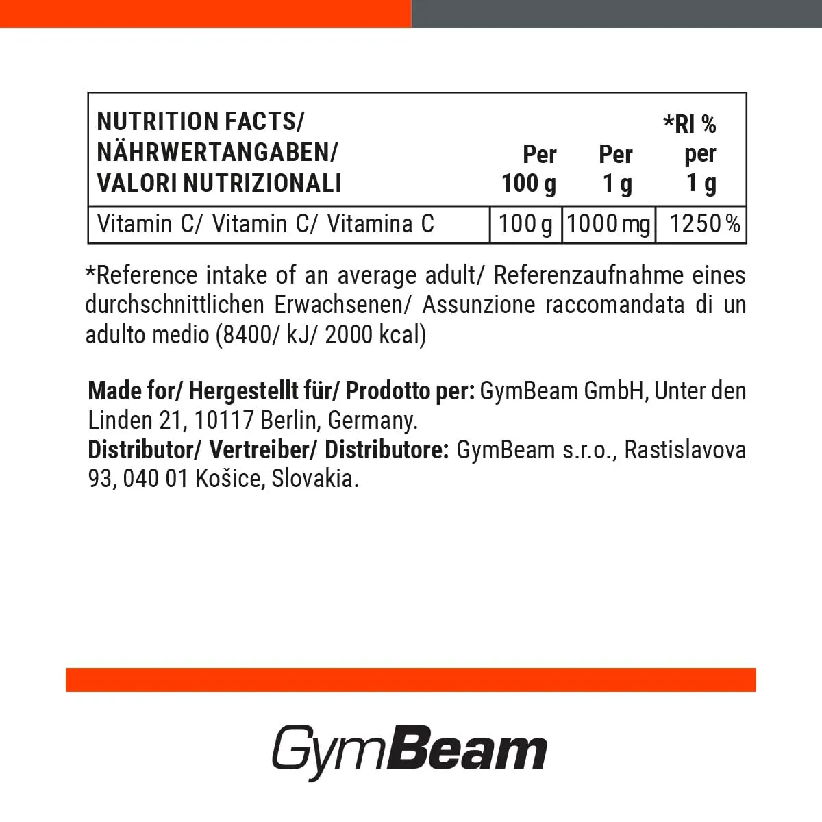 GymBeam Vitamina C Integratore in Polvere 250 g Pura