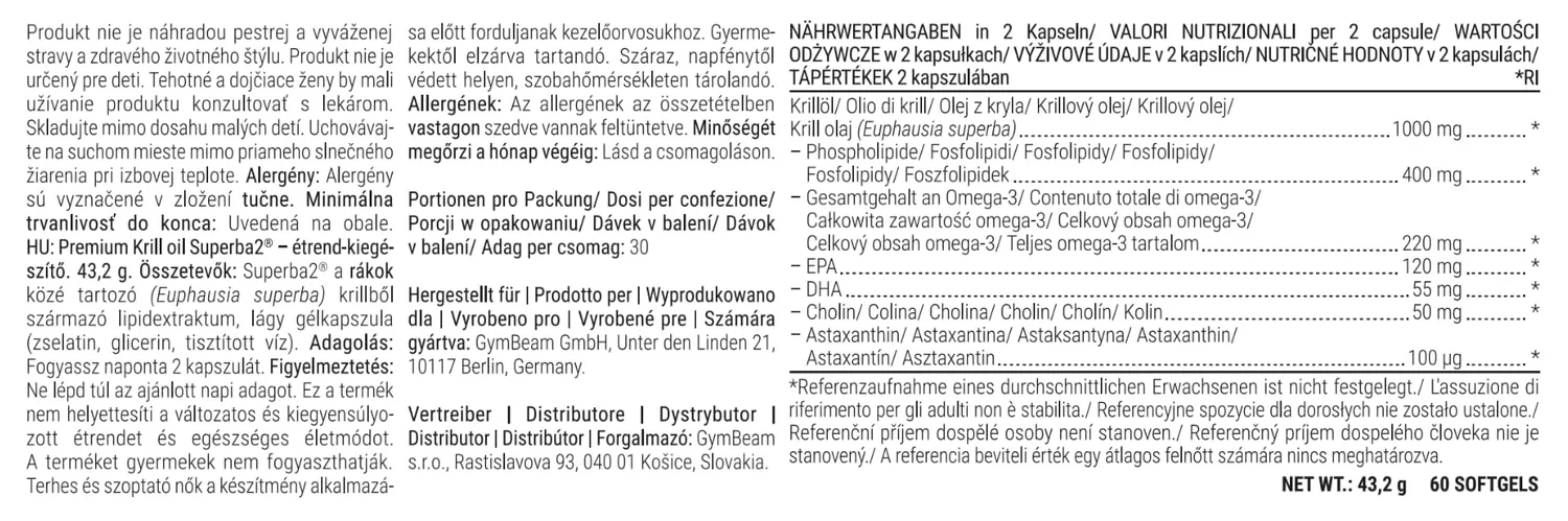 GymBeam Krill Premium Superba2 olio krill 60 capsule omega 3