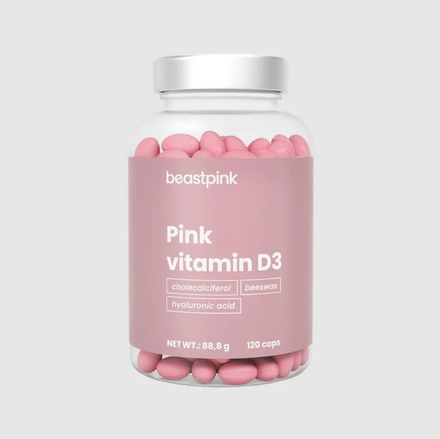 GymBeam Vitamina D3 Pink Integratore 2000 UI 120 Capsule Acido Ialuronico