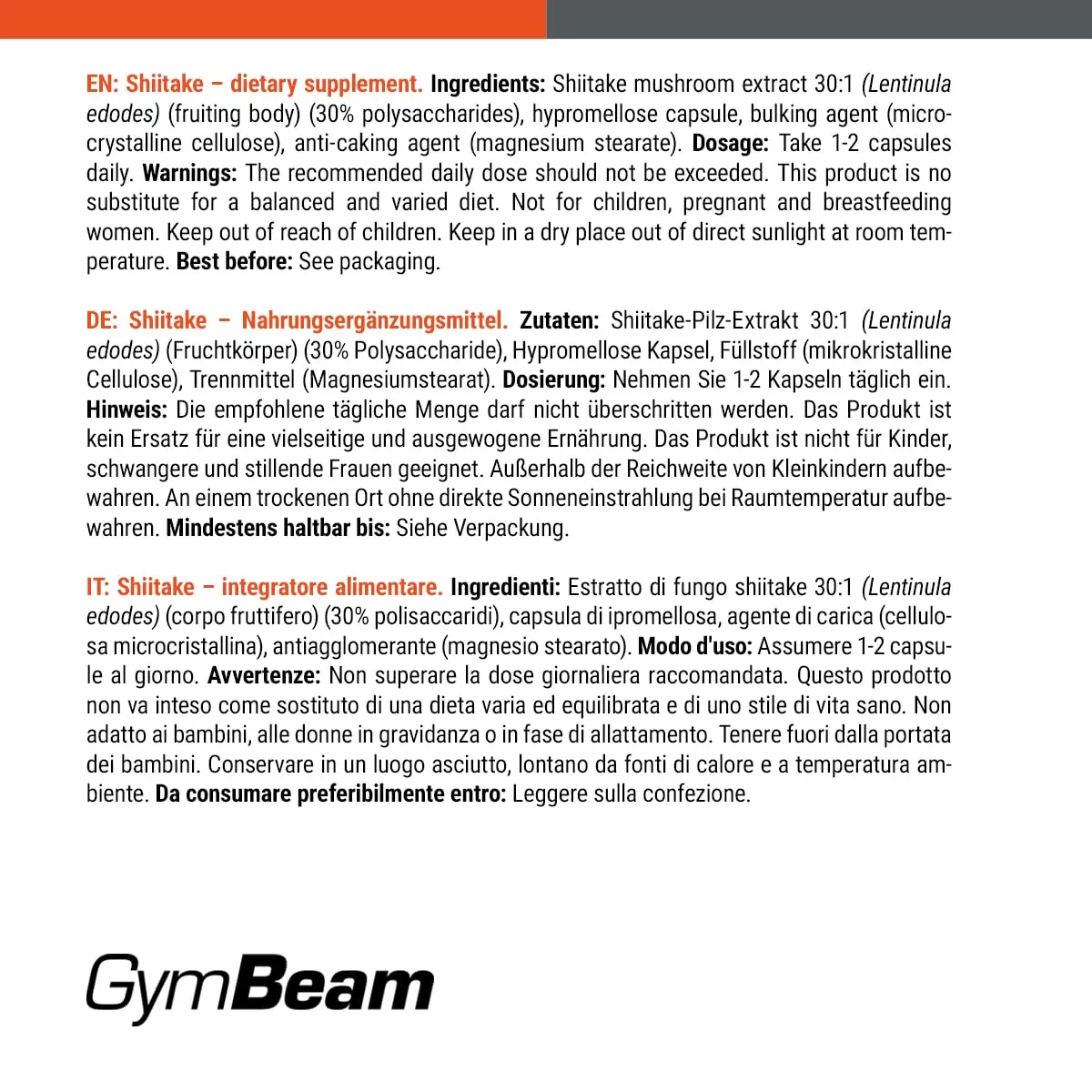 GymBeam Shiitake Estratto 90 cps polisaccaridi