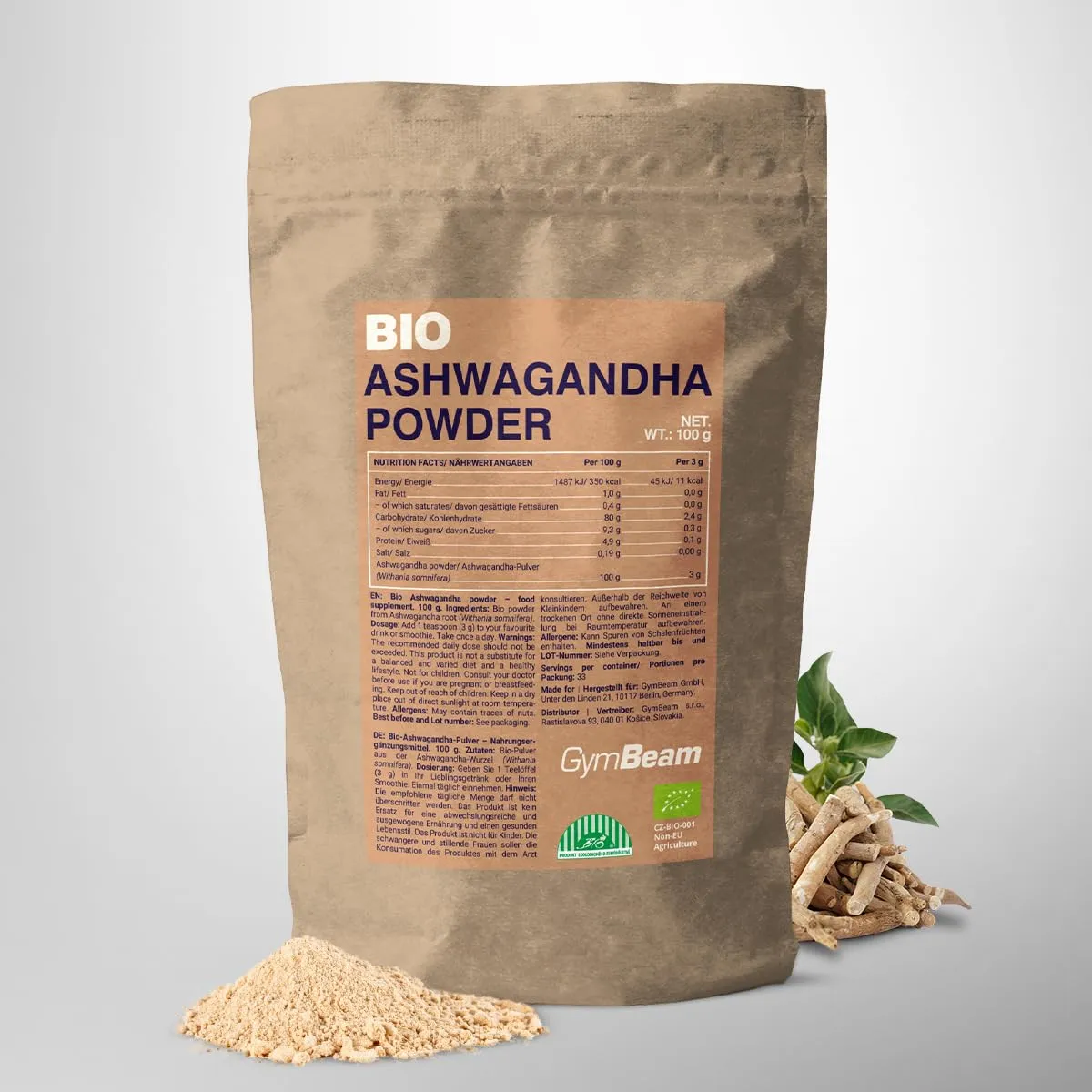 GymBeam Ashwagandha BIO Polvere 100g Adattogeno Stress
