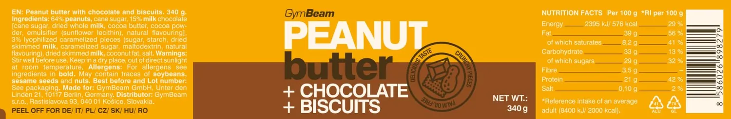 GymBeam Burro Arachidi Cioccolato Biscotti 340 g