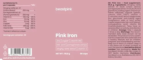 GymBeam Ferro Pink integratore donna 90 capsule con ferro