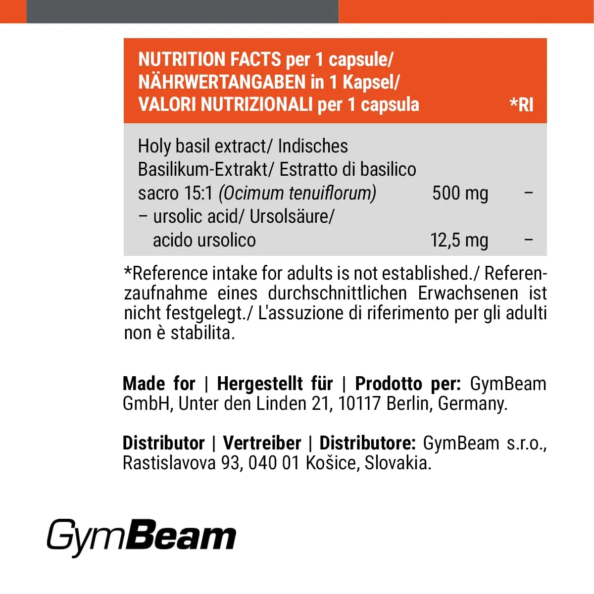 GymBeam Basilico Santo Tulsi Capsule Acido Ursolico