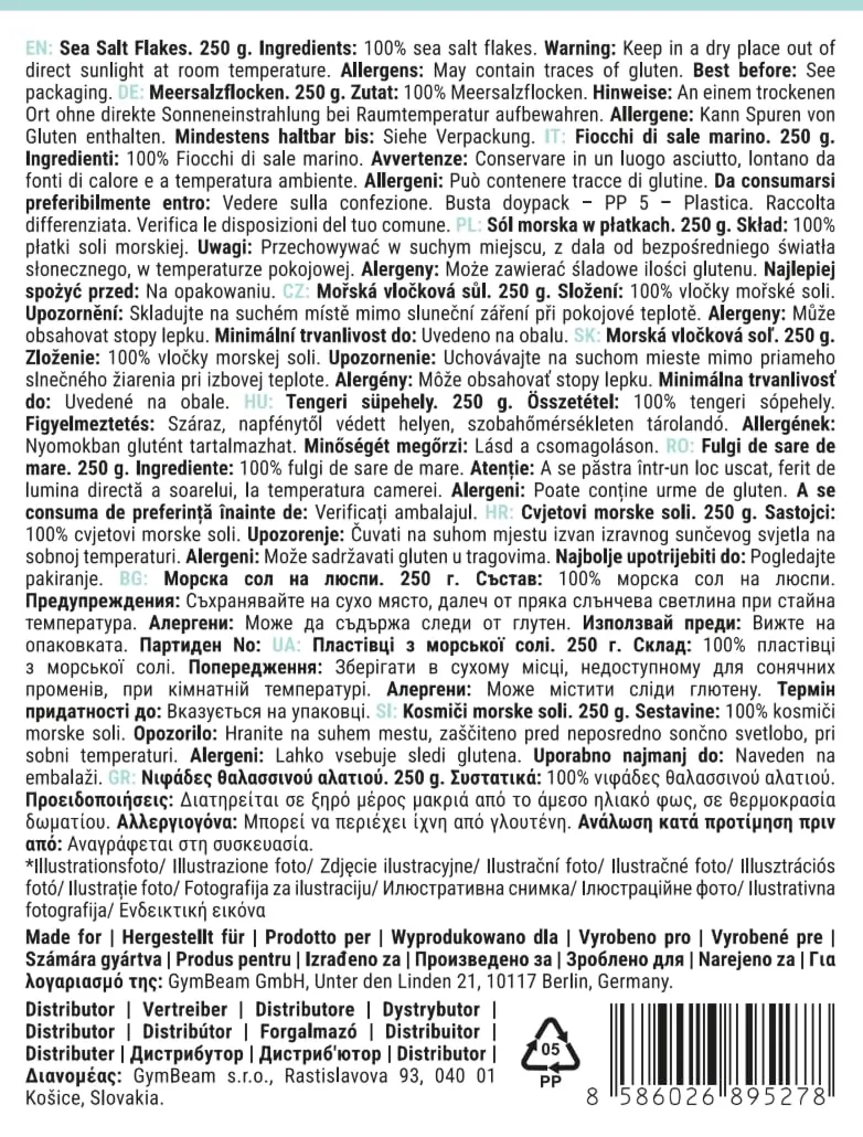 GymBeam Cristalli di Sale Marino 250 g non raffinato