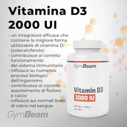 GymBeam Vitamina D3 2000 UI 60 cps Ossa Immunitario