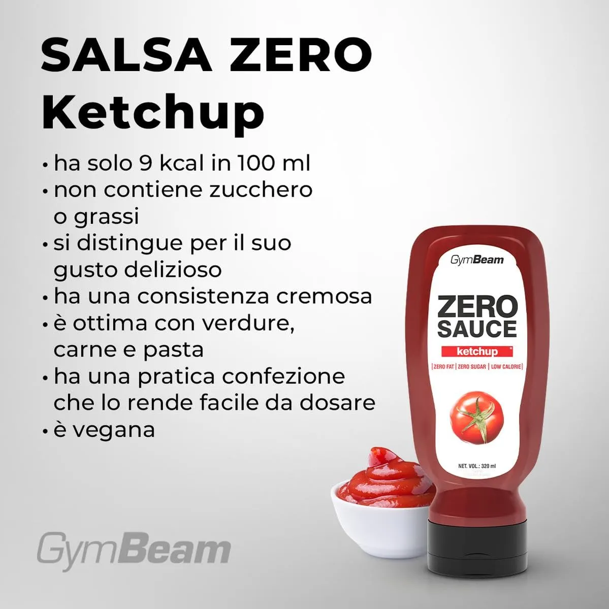 GymBeam Salsa Zero Ketchup zero zuccheri 320 ml vegano