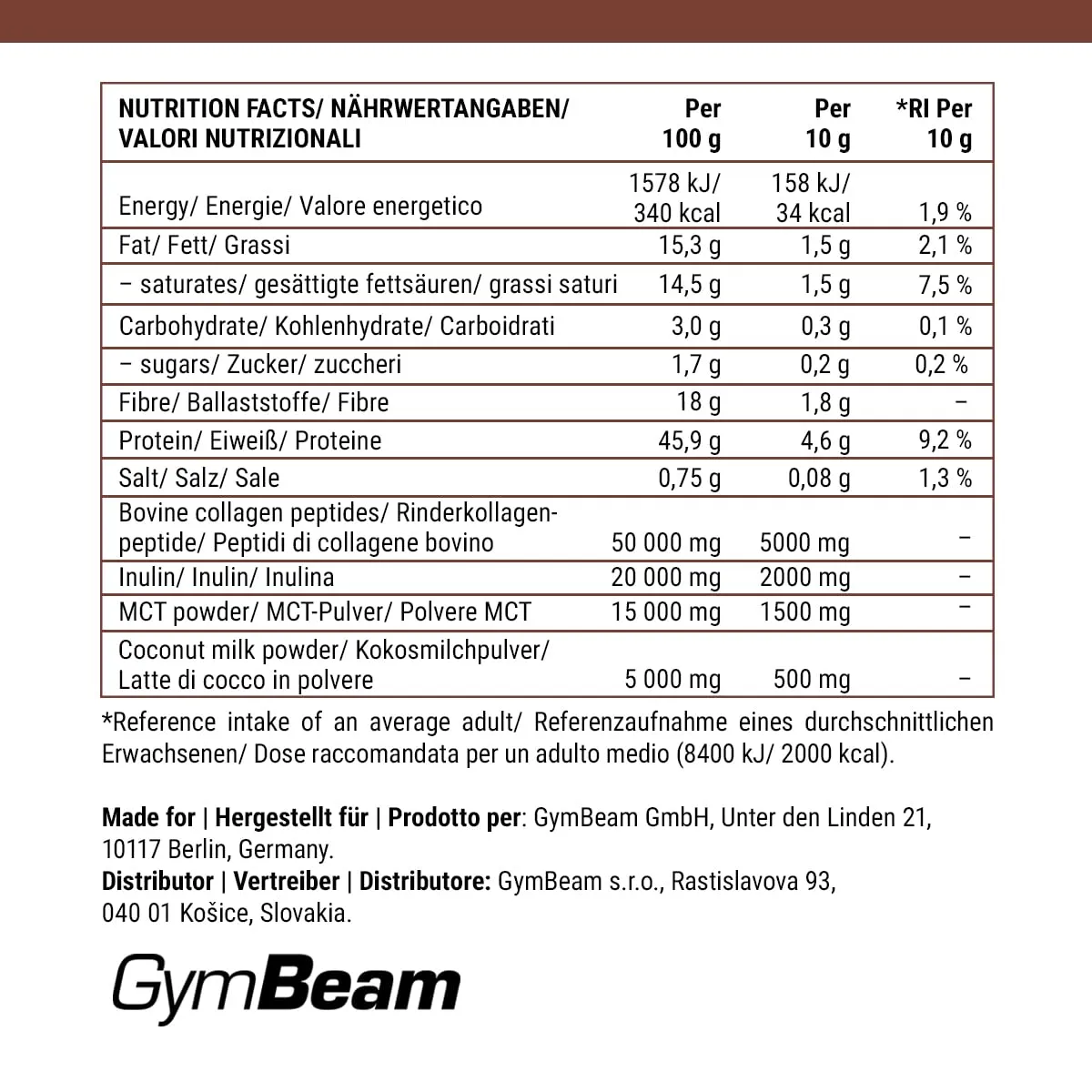 GymBeam Collagen Creamer Polvere 300 g Cioccolato