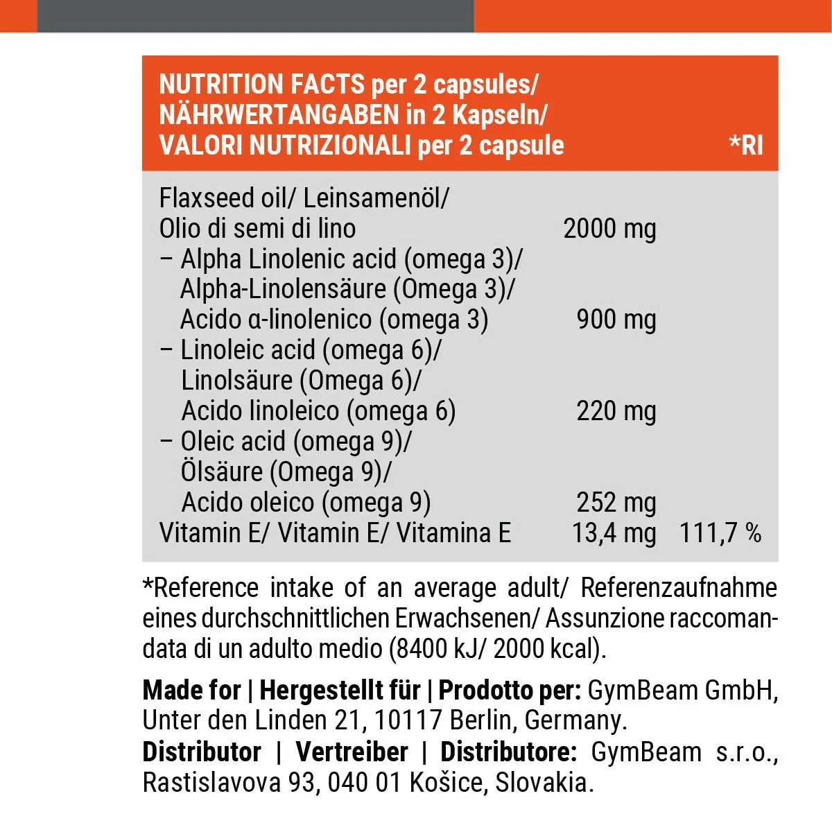 GymBeam Olio Semi di Lino capsule 2000 mg omega 3-6-9
