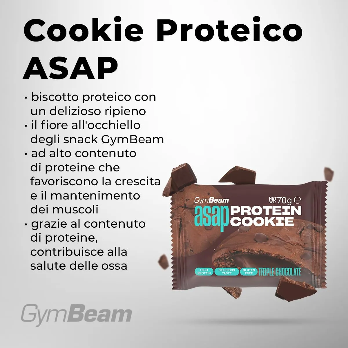 GymBeam ASAP cookie proteico Triple Chocolate 10x70g senza glutine