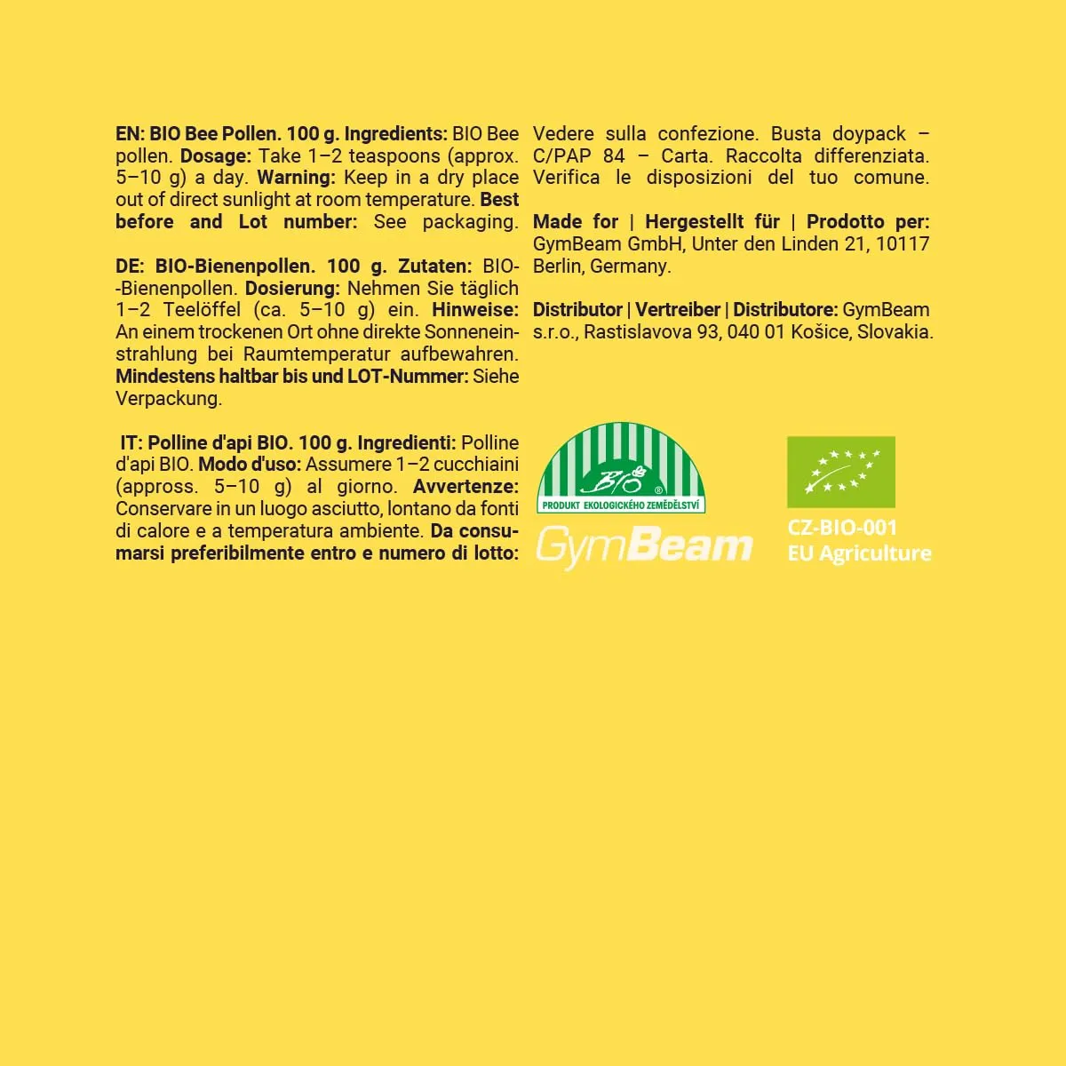 GymBeam Polline d'Api BIO granuli 100 g superfood proteico