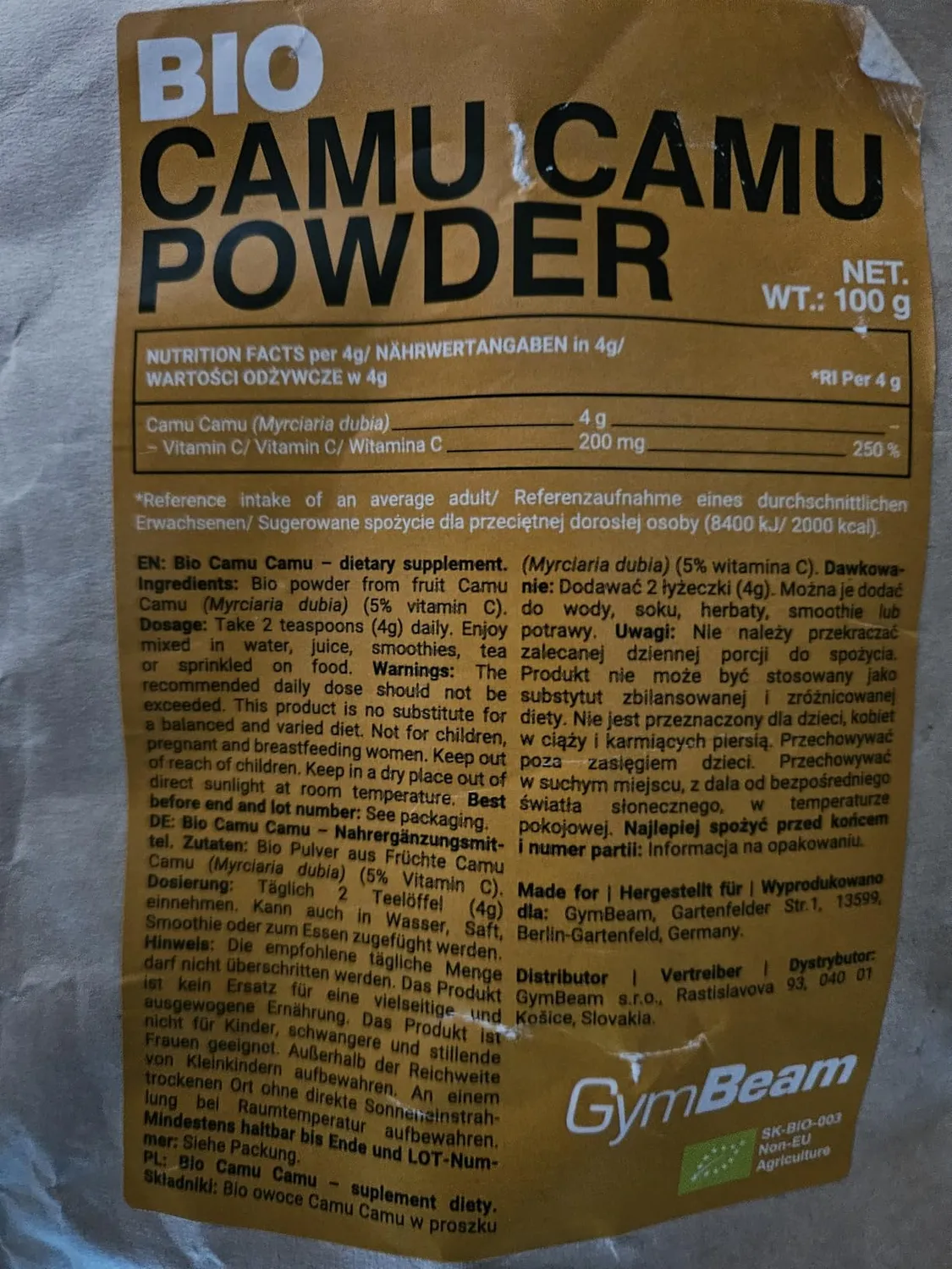 GymBeam Camu Camu BIO polvere 100 g vitamina C