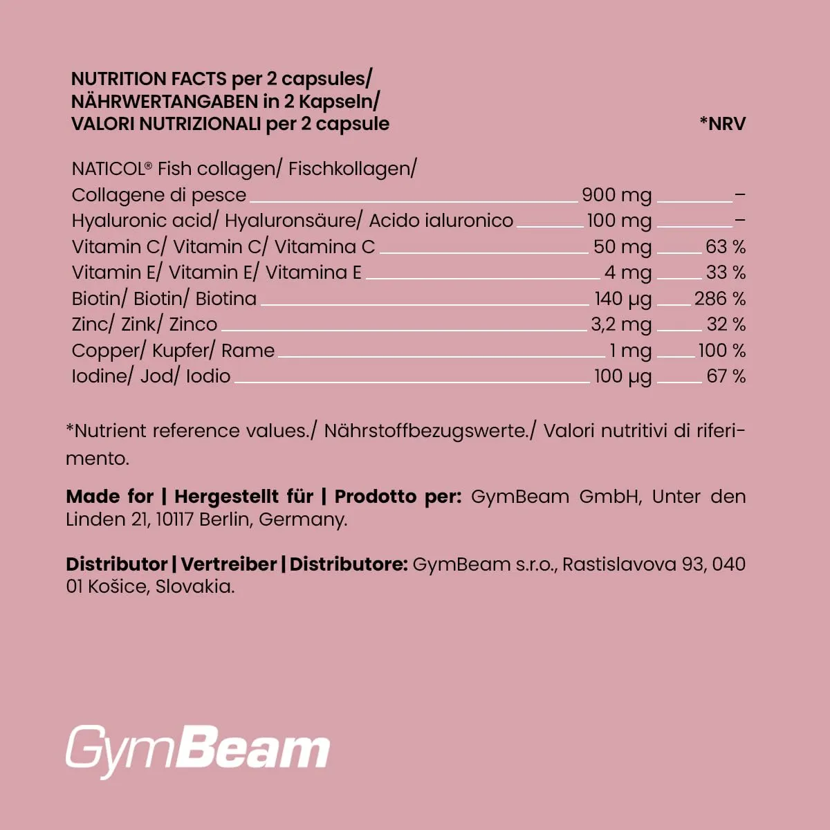 GymBeam Marine Beauty Collagene Marino 120 Capsule Pelle