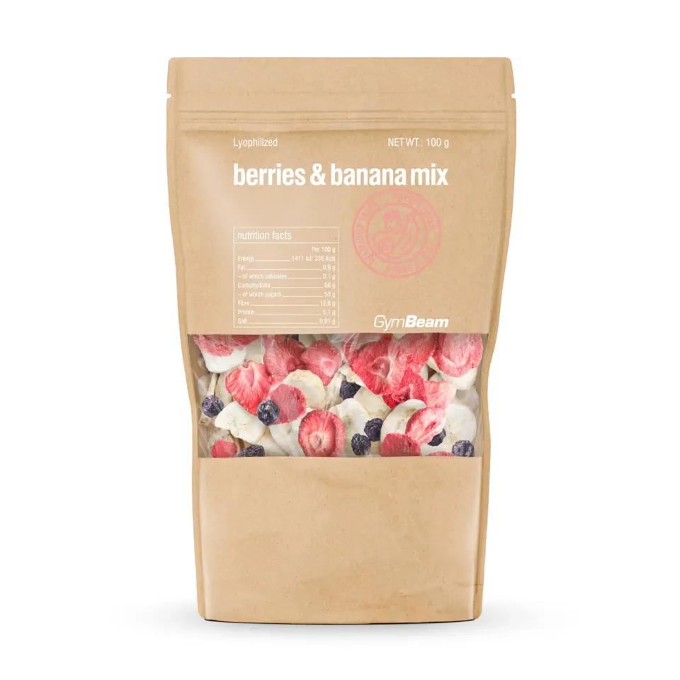 GymBeam Frutta Liofilizzata Mista 100g banana mirtillo fragola