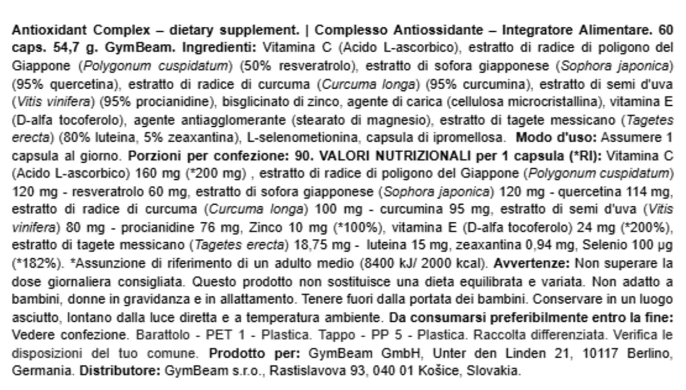 GymBeam Antioxidant Complex Capsule 60 cps Difese