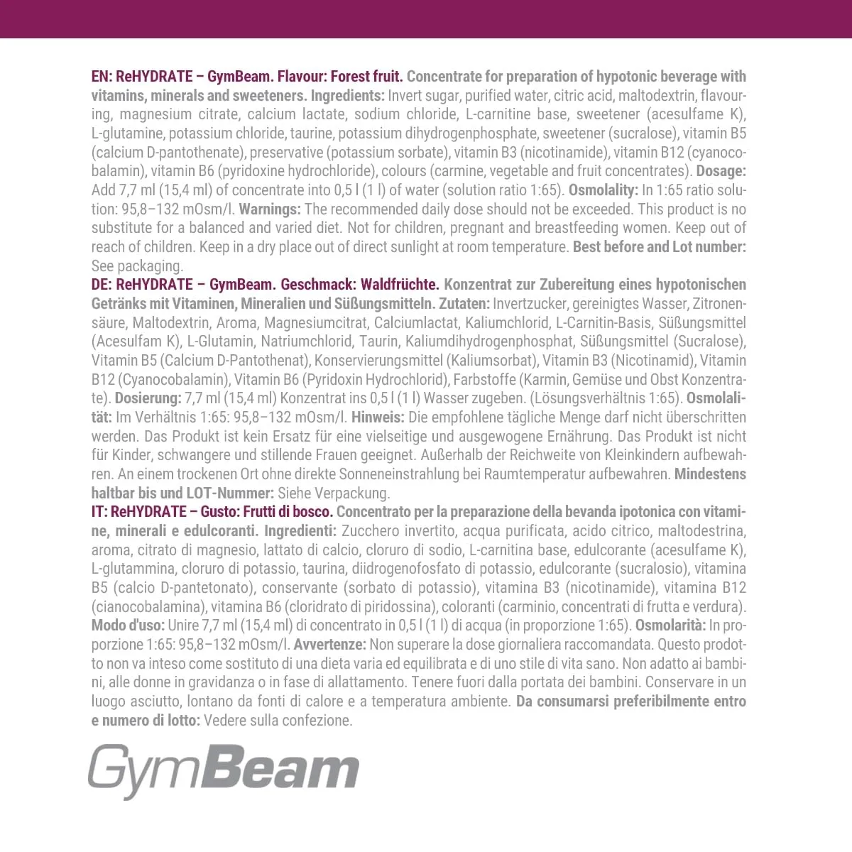 GymBeam ReHydrate 1000 ml Forest Fruit Ipotonica