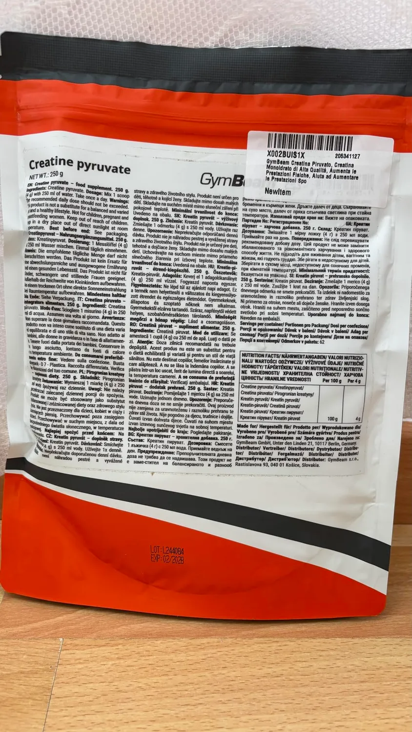 GymBeam Creatina Piruvato Polvere Prestazioni Alta Qualità