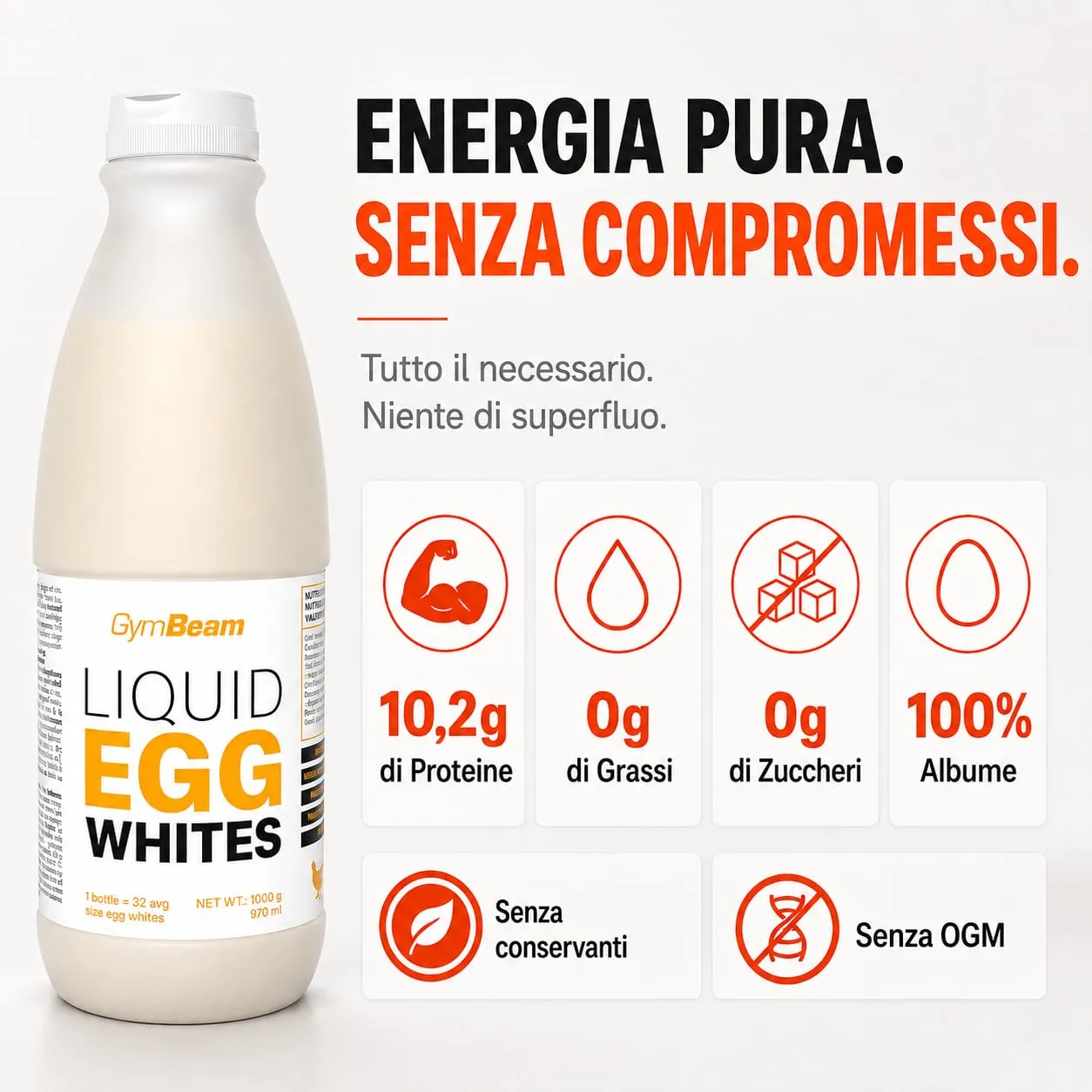 GymBeam Albumi Liquidi 1000 g Proteine 10,2 g Pastorizzati