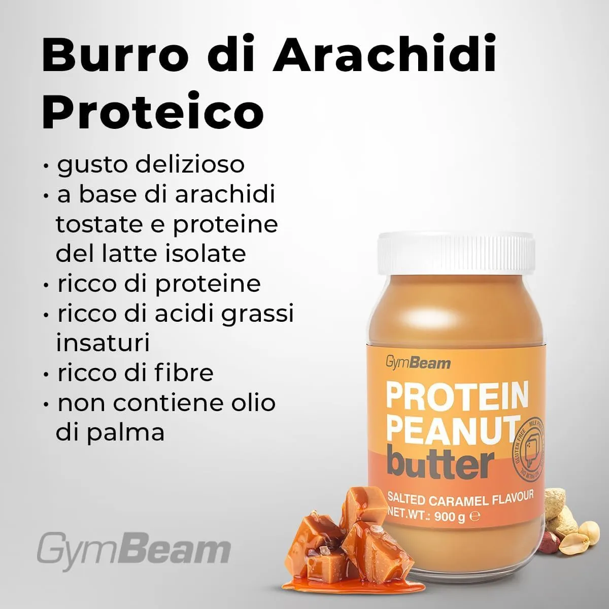 GymBeam Burro di Arachidi Proteico Cioccolato 900 g senza zuccheri